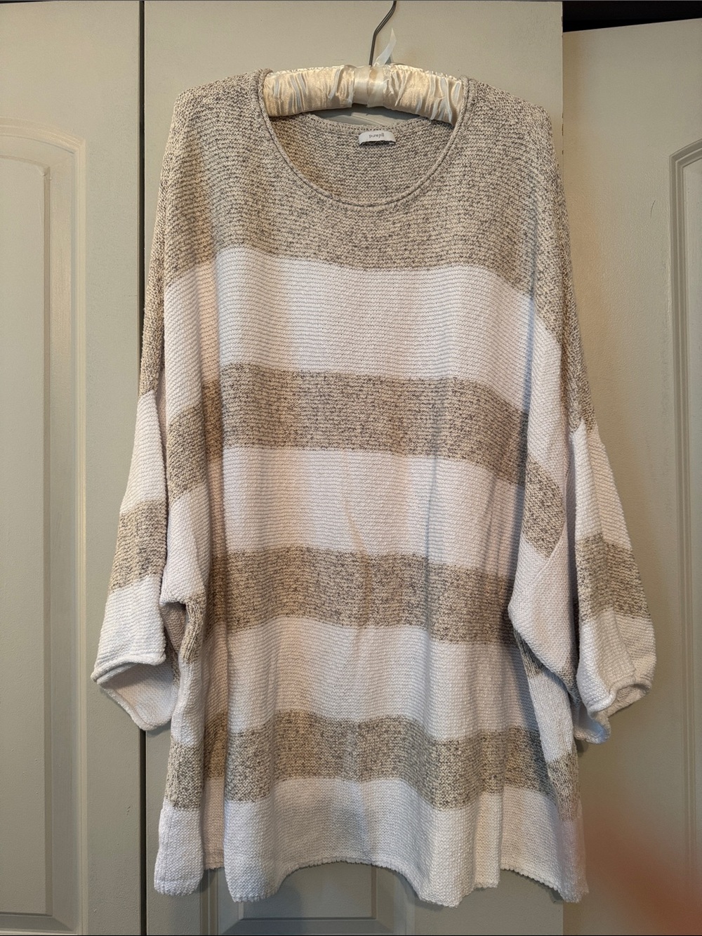 J.Jill/Purejill Oversized Cotton Stripe Sweater - Cream and Tan